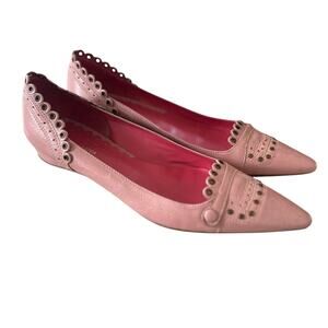 Vintage Y2K BCBG Pink Leather Scallop Grommet Pointed Toe Flats Whimsygoth Fairy